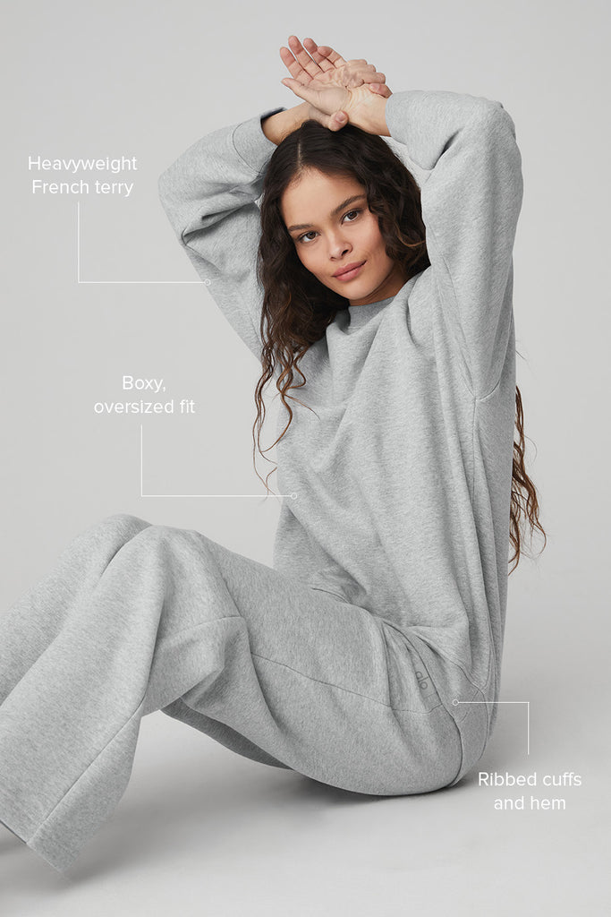 Alo Yoga Womens Sweatshirt Small Gray Crew Neck Fleece Long Sleeve