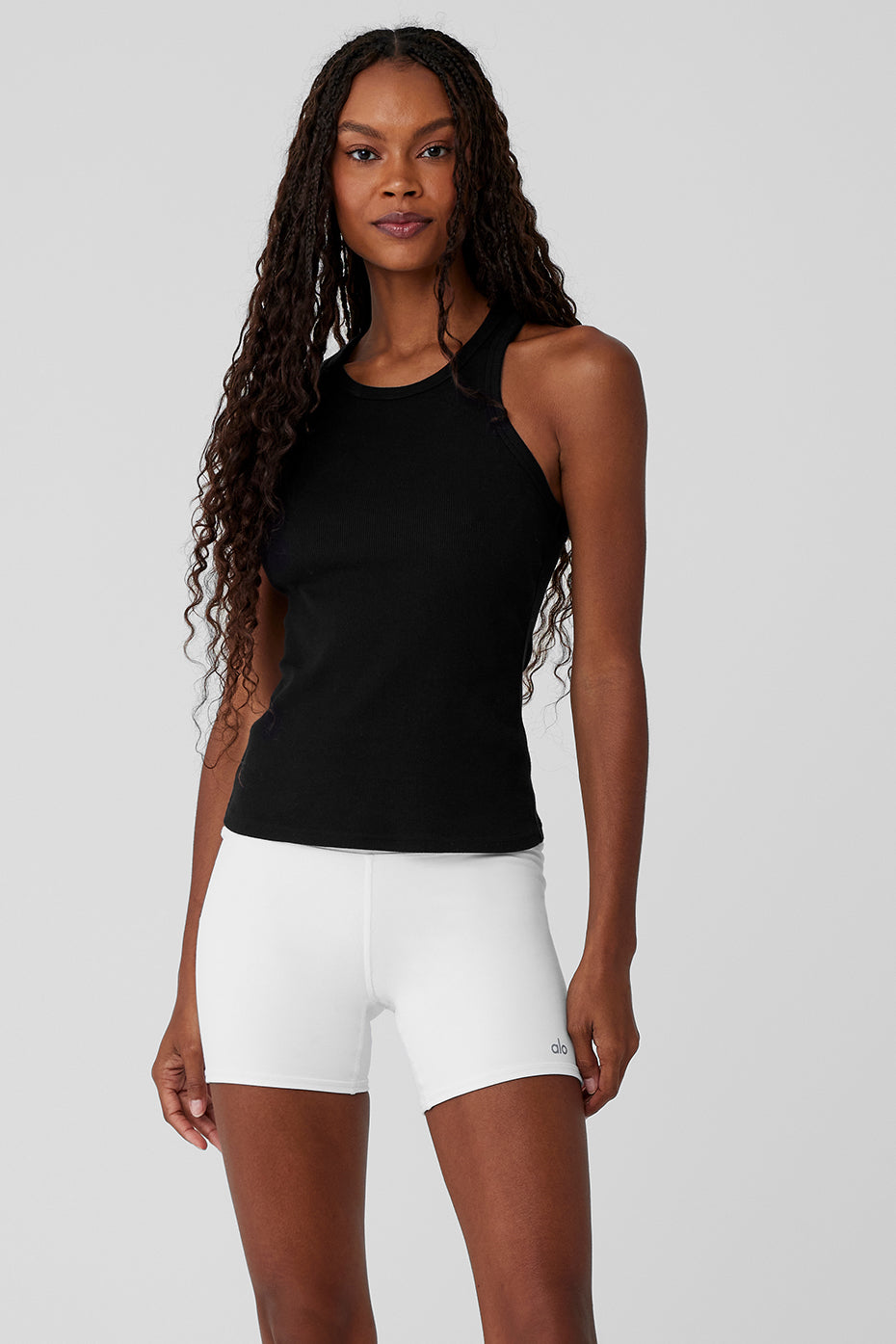 Alosoft Ribbed Crop Calm Tank Top in Black by Alo Yoga