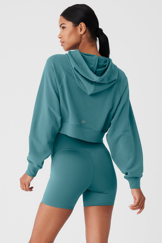Cropped Double Take Hoodie - Teal Agate | Alo Yoga