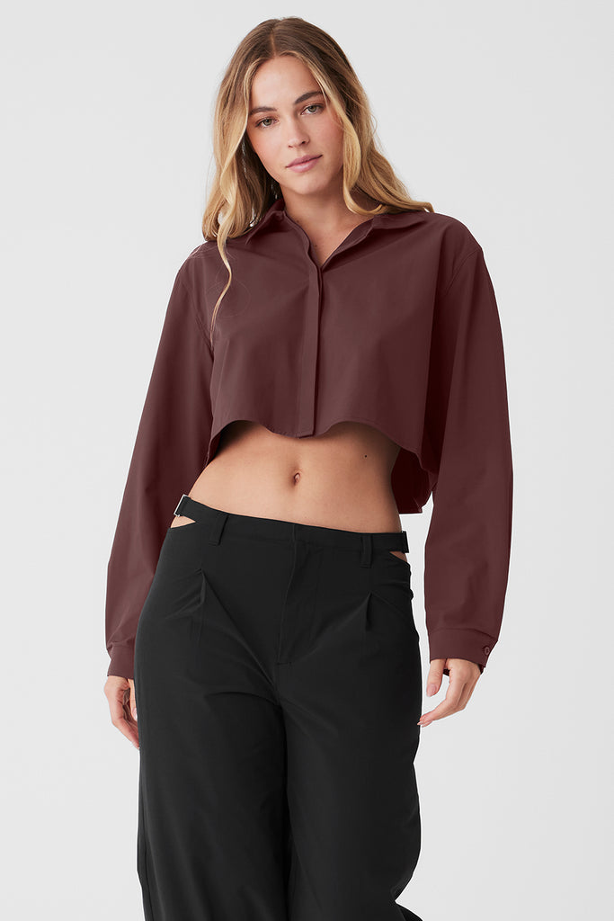 Cropped Take Me Out Button Up - Cherry Cola