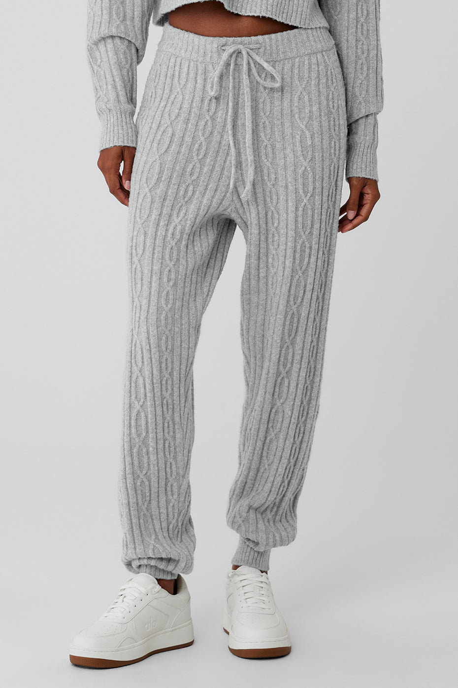 Cable Knit Cuff Relaxed Joggers, GREY