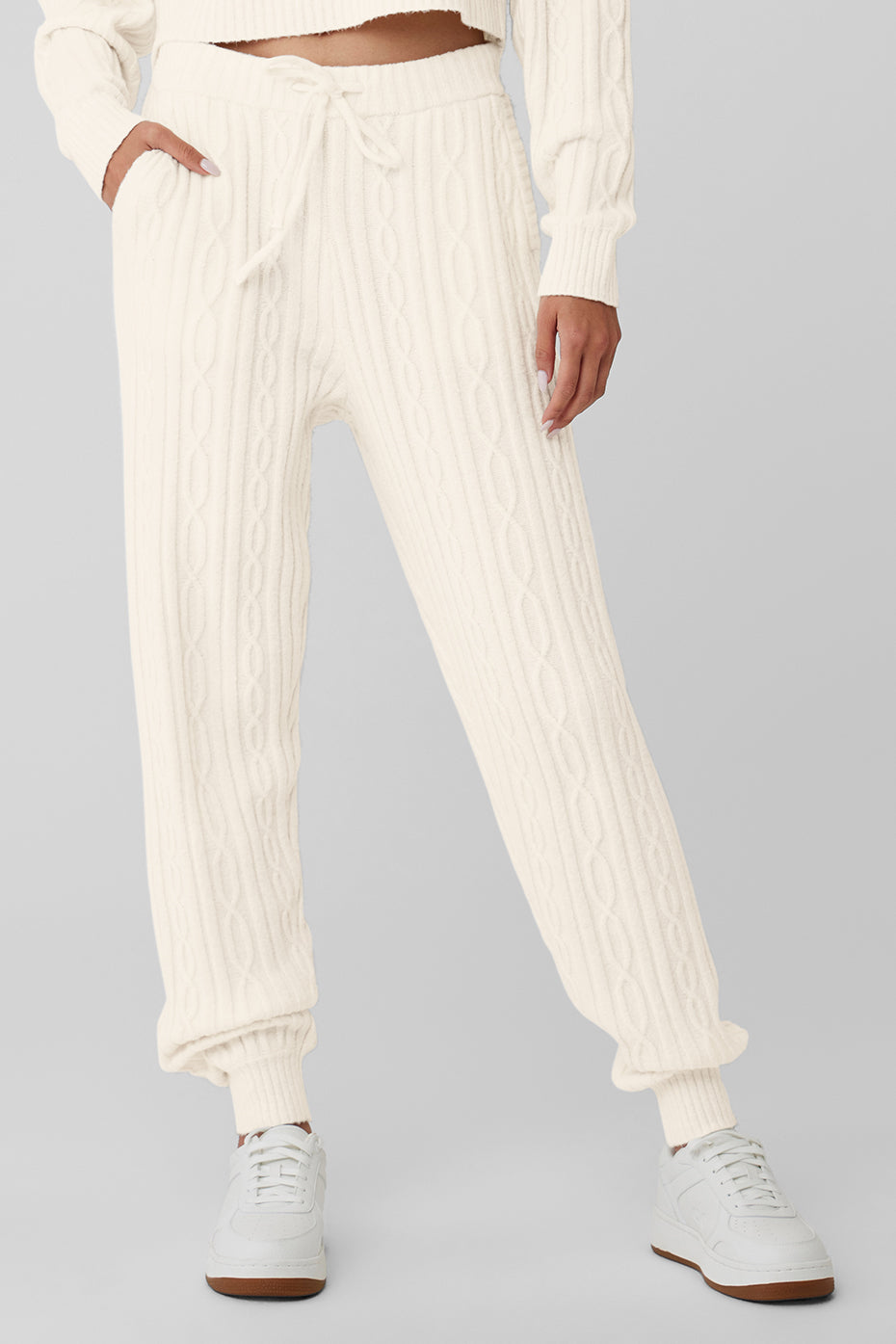 Wool and mohair sparkling cable knit trousers 
