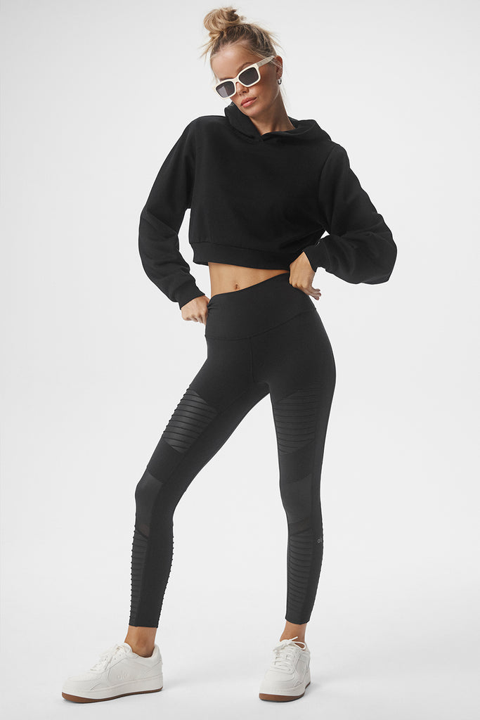 ALO Yoga Moto Legging High Rise Womens S Black Mesh $118 7/8 Length  Athleisure