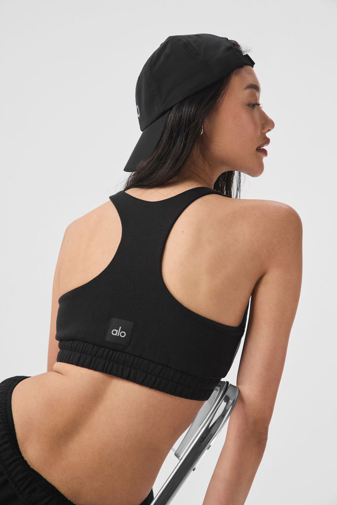 Scoop Neck Sweatshirt Bra - Black | Alo Yoga