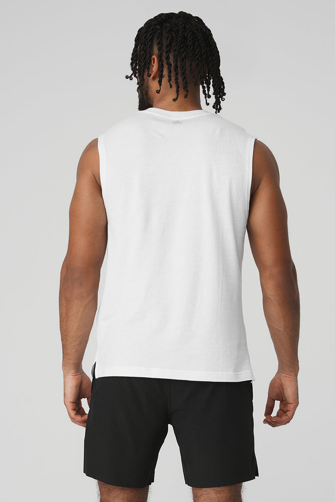 Alo Yoga Men's Core Tank, White Perforated Blend, X-Large