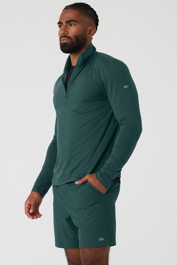 Conquer 1/4 Zip Reform Long Sleeve - Midnight Green | Alo Yoga