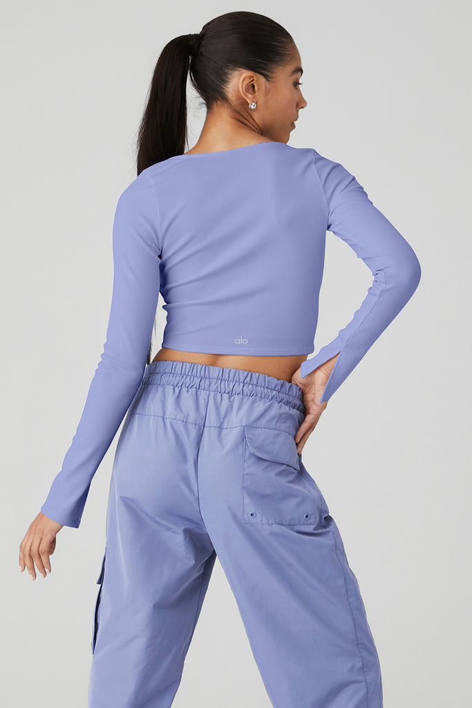 Alosoft Ribbed Show Stopper Long Sleeve Top - Infinity Blue