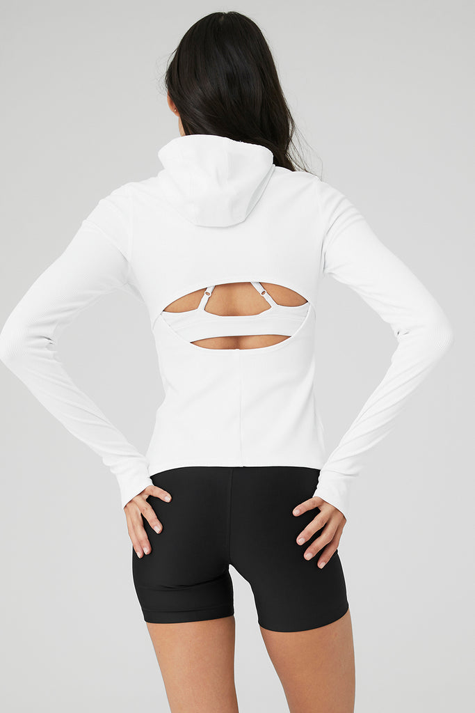 Alosoft Ribbed Show Stopper Long Sleeve Top - White