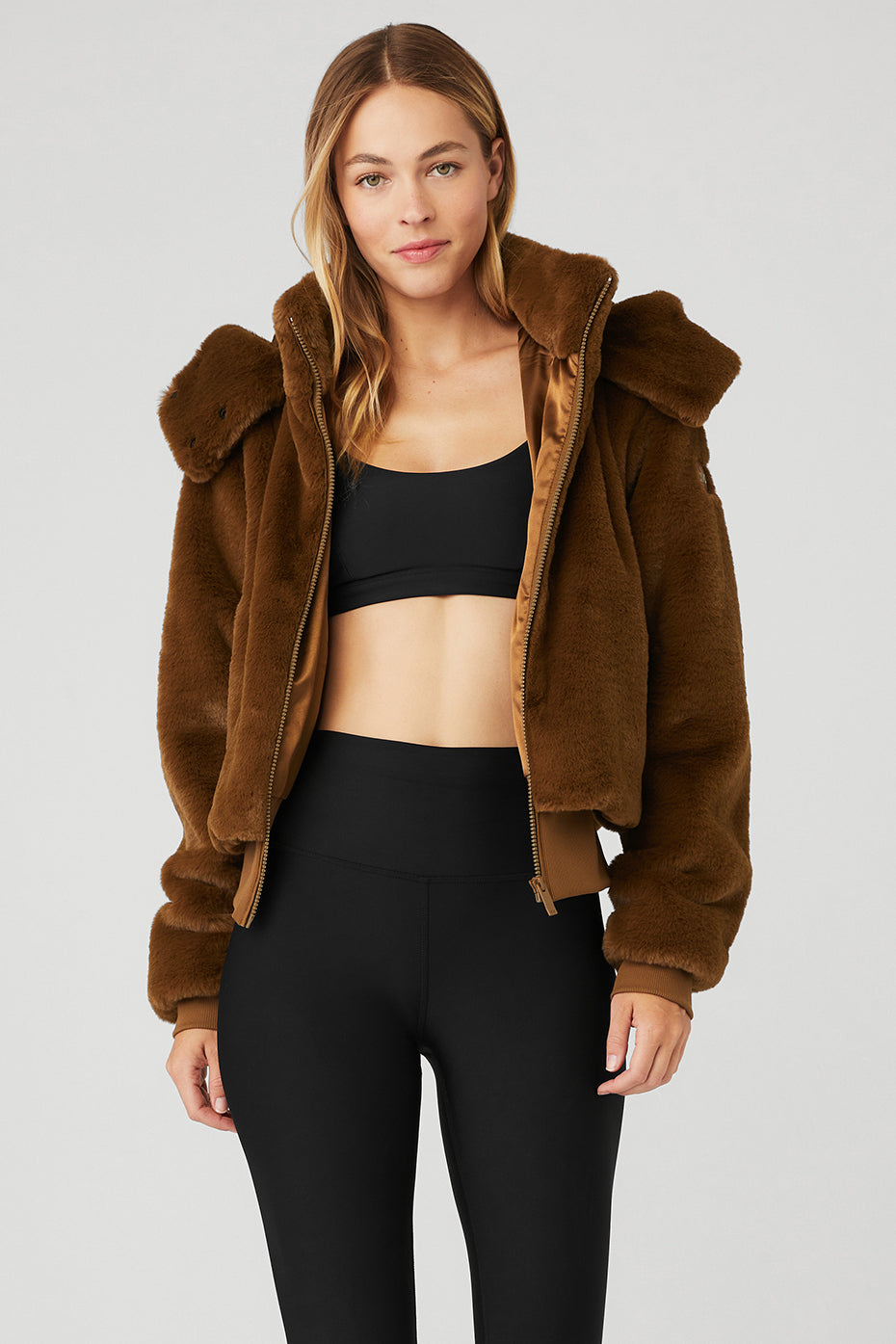 Alo Yoga® Knock Out Faux Fur Jacket - Chocolate