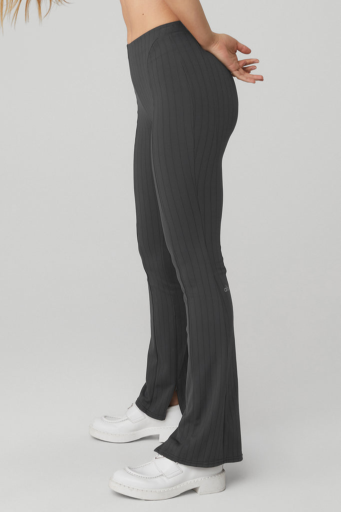 NWT ALO YOGA Womens' Brown High-Waist Pinstripe Zip It Flare Legging Large  $138.