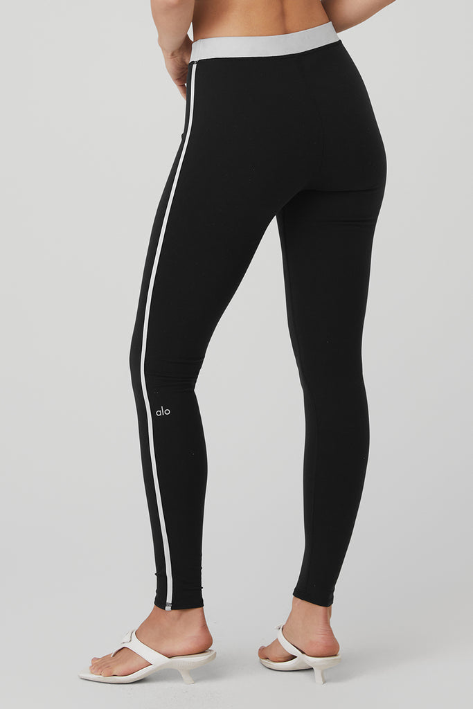 Black White Striped Yoga Leggings, Horizontal Stripes Yoga Pants