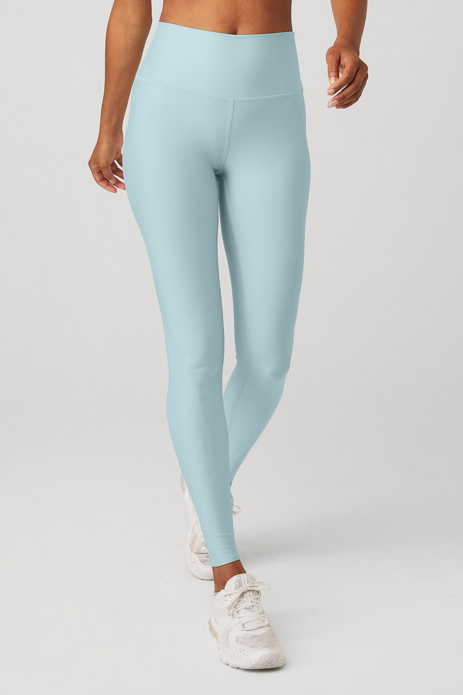 Sexy High Waisted Wetlook Light Blue Leggings With Open Crotch And
