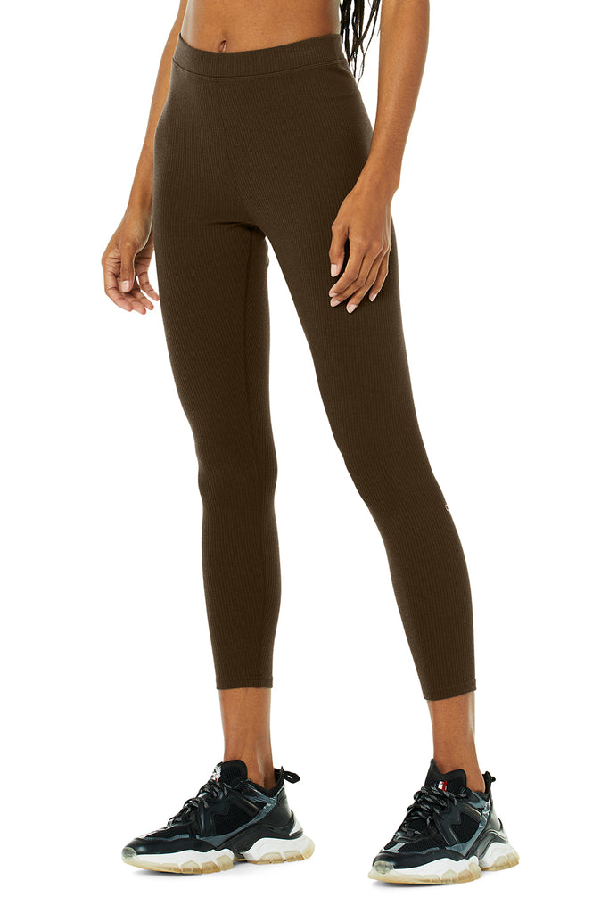 Ribbed High-Waist 7/8 Blissful Legging - Espresso | Alo Yoga