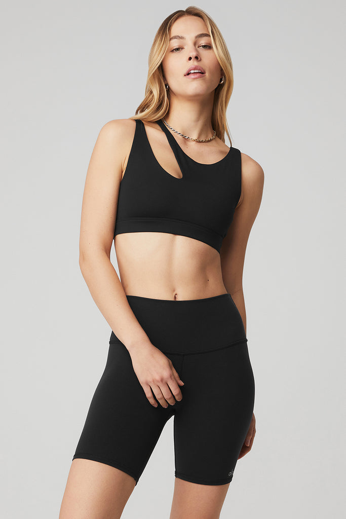 Pink 629 Boutique - NEW ALO YOGA ••• Peak Bra in black $54 - S, M, L true  to size It does double duty as a crop top! With an ultra-cute scoop