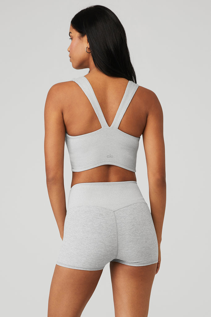 Alosoft Ribbed Crop Calm Tank Top in Athletic Heather Grey by Alo Yoga