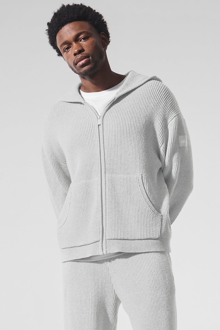 Domain Rib Knit Full Zip Sweater - Athletic Heather Grey