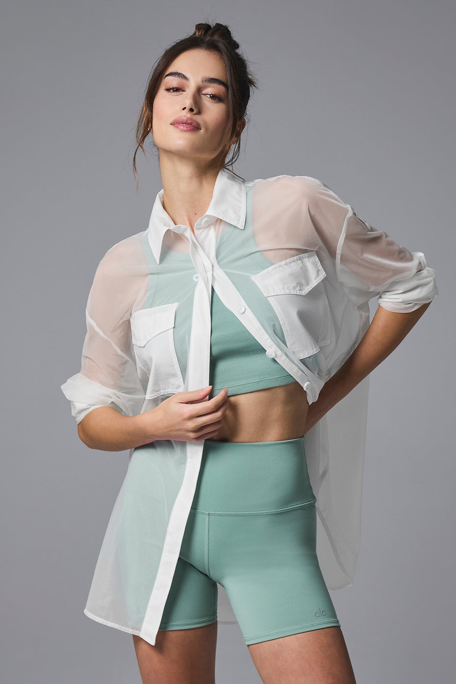 Sheer Effusion Button Down Long Sleeve - White | Alo Yoga