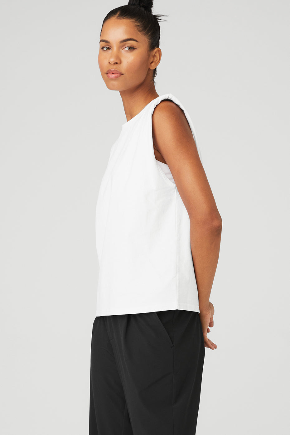 Headliner Shoulder Pad Sleeveless Tee - White | Alo Yoga