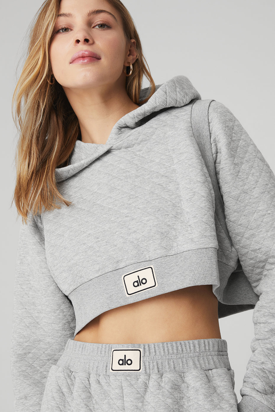 Quilted Cropped Arena Hoodie - Athletic Heather Grey | Alo Yoga