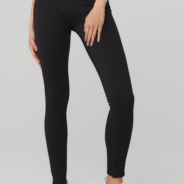 sport pakaian bawahan celana Alo Yoga High-waist Cinched Legging - Black  Shine